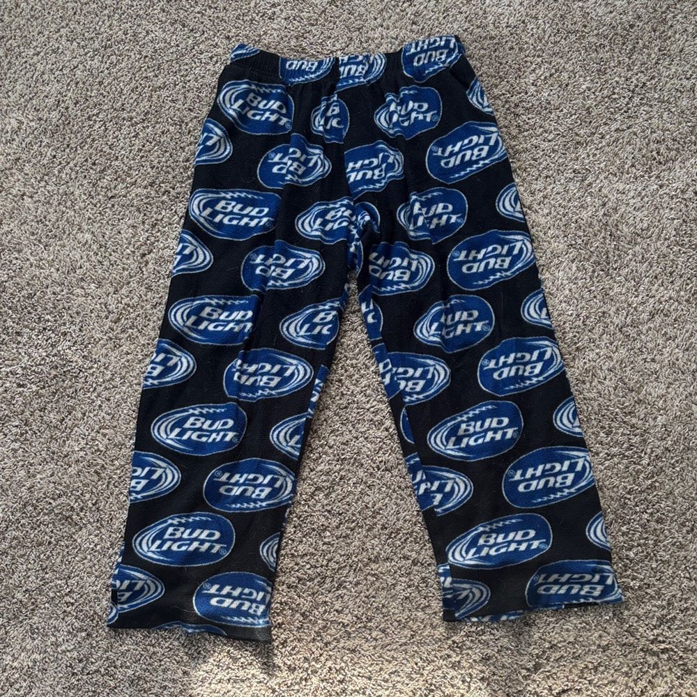 Bud Light Mens Black Blue Logo All Over Print Lounge Pajama Pants